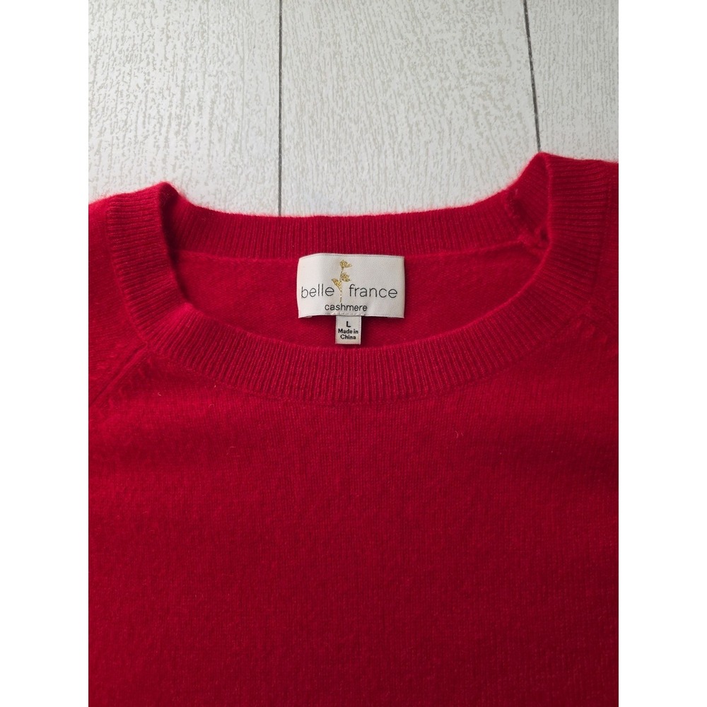 Belle France Cashmere Sweater Scalloped Hem Red Size Large - Picture 4 of 6